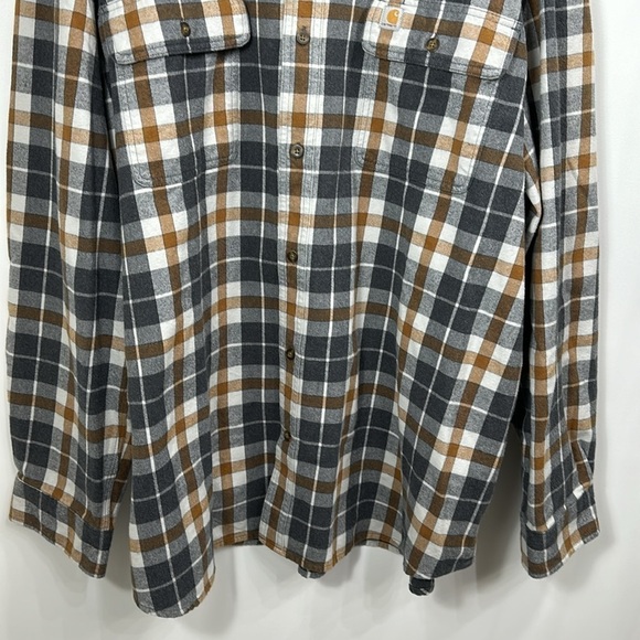 Carhartt original fit gray and brown plaid button-down flannel shirt size 2 XL. - Picture 3 of 10